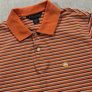 Brooks Brothers Polo‎ Shirt Mens Large Orange Striped Performance Knit Cotton